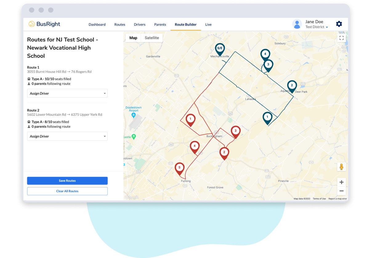 Screenshot of BusRight Web Platform's Route Builder.