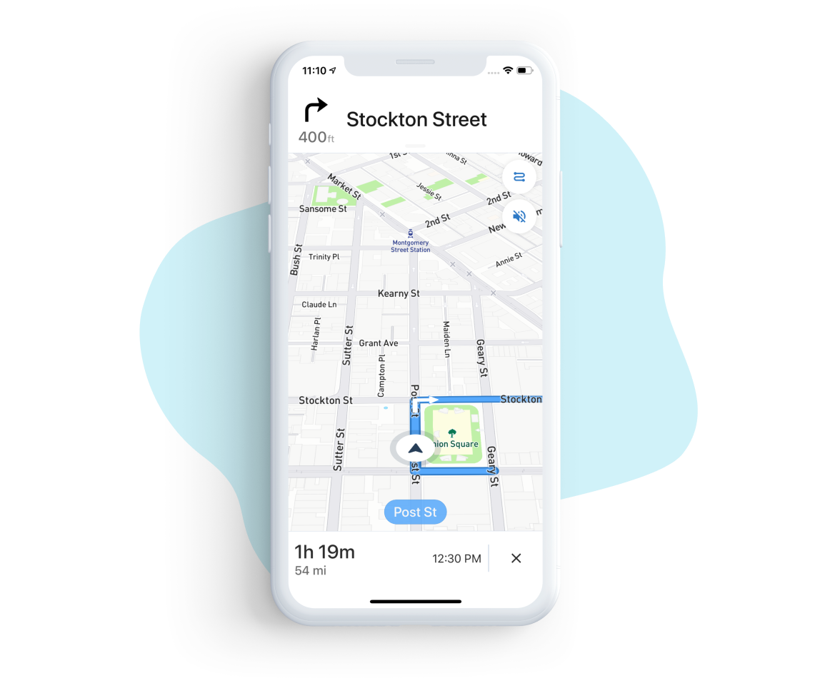 Screenshot of BusRight Mobile App navigation map.