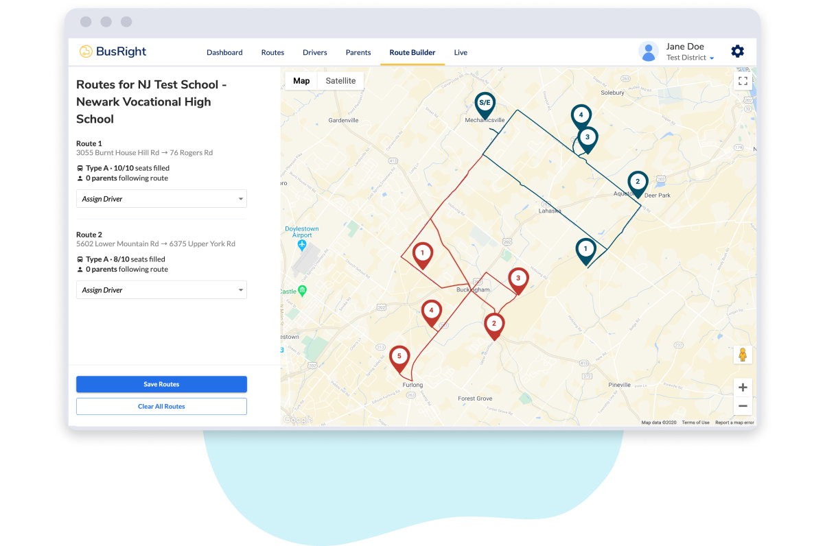 Screenshot of BusRight Web Platform Route Builder.